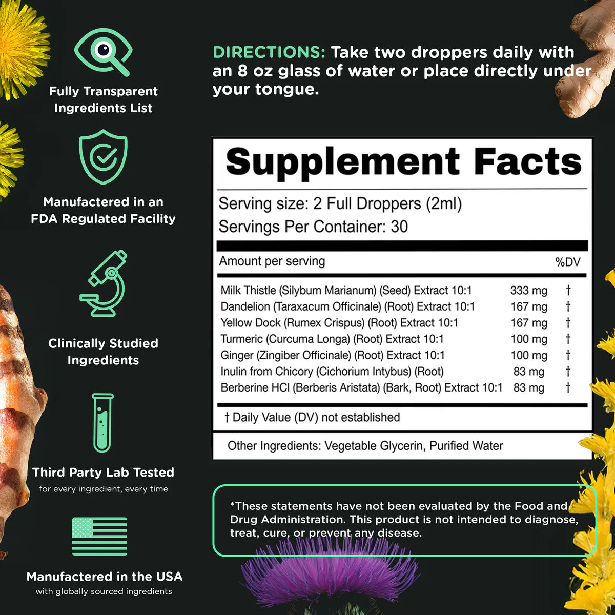 Clinical-Dose Liver Support & Detox Drops |  7-Ingredient Liver Balance Formula