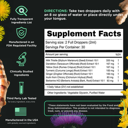 Clinical-Dose Liver Support & Detox Drops |  7-Ingredient Liver Balance Formula